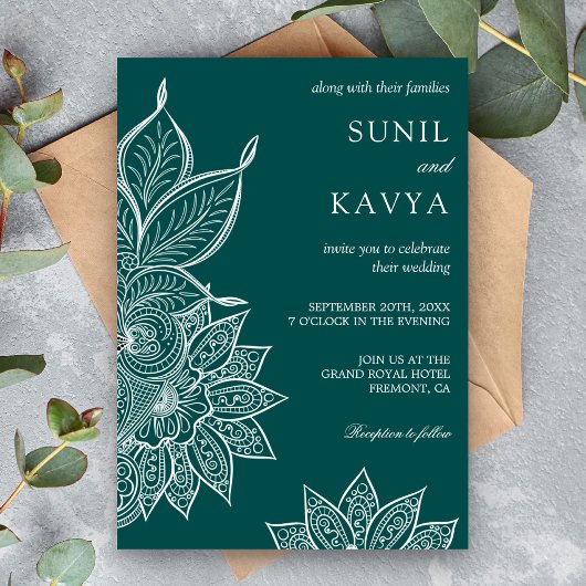 Invitation de mariage indien Mehendi Henna Vert de