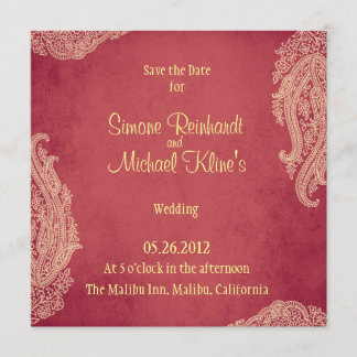 Invitation de mariage indien, Mehndi, rouge, or