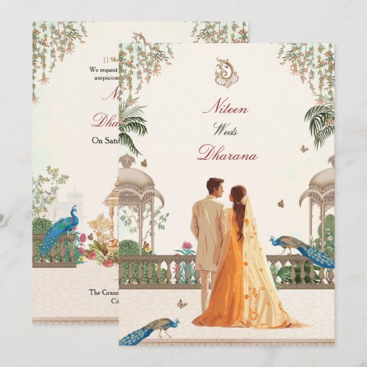 Invitation de mariage indien Royal Peacock (Devant / Derrière)
