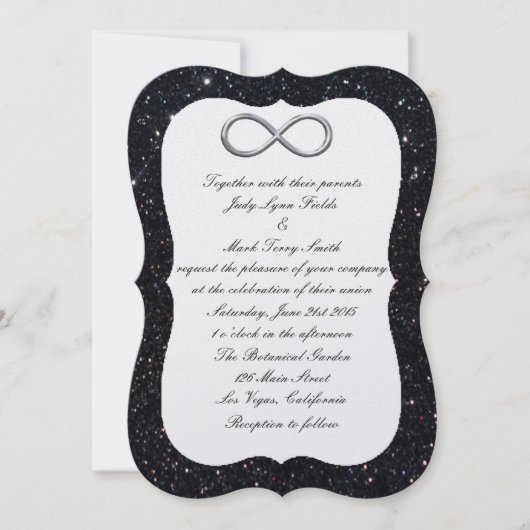 Invitation de mariage Infinity Argent Pailleté Noi (Devant)