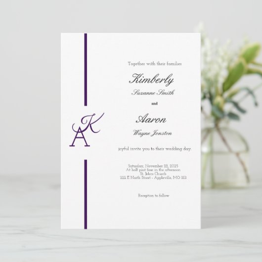 Invitation de mariage initiale de ligne minimalist (Debout devant)