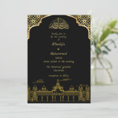 Invitation de mariage islamique noir et or ÉLÉGANT (Debout devant)