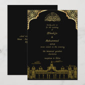 Invitation de mariage islamique noir et or ÉLÉGANT (Devant / Derrière)