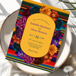 Invitation de mariage jaune avec fleurs mexicaines