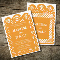 Invitation de mariage jaune en papel picado mexica