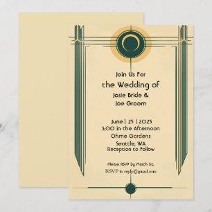 Invitation de mariage jaune vert art déco