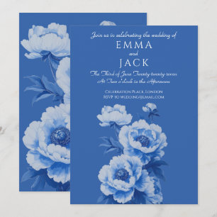 Invitation de mariage jolie avec des pivoines bleu