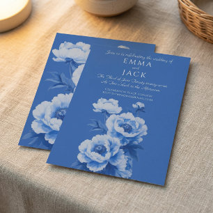 Invitation de mariage jolie avec des pivoines bleu