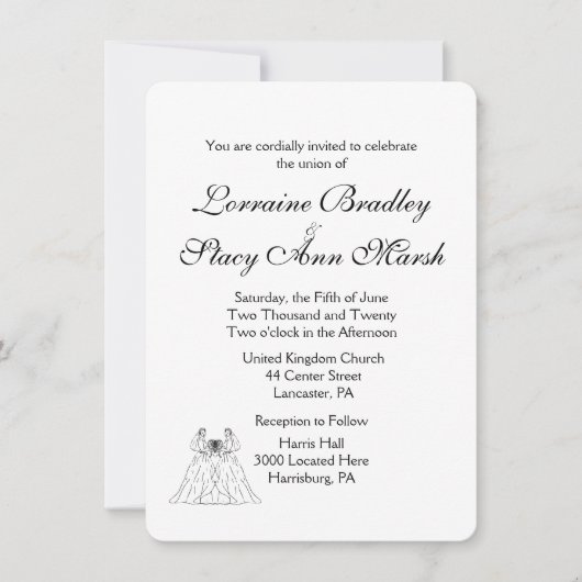 Invitation de Mariage lesbienne blanche (Devant)
