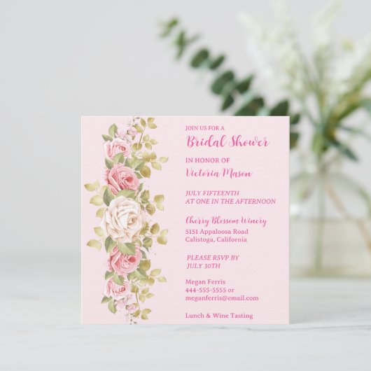 Invitation de mariage Lovely Pink Roses (Debout devant)
