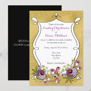 Invitation de mariage lunaire FAUX Gold Foil, Fl