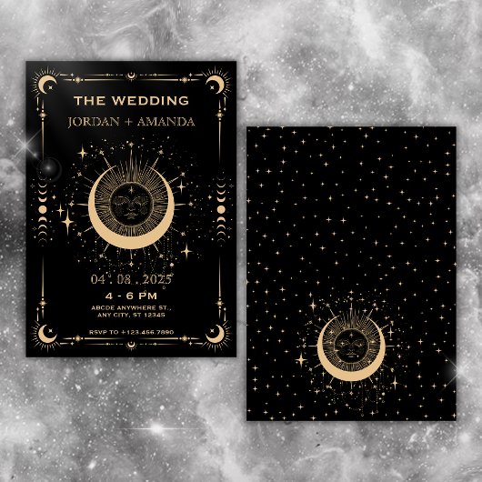 Invitation de mariage lune soleil tarot bohème