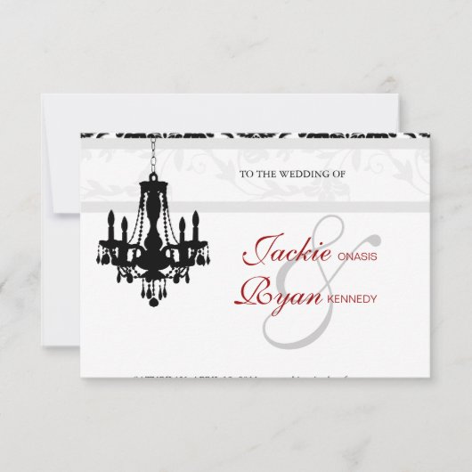 Invitation de mariage lustre damassé noir et blanc (Devant)