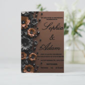 Invitation de mariage luxe 3D fleurs bronze et noi (Debout devant)
