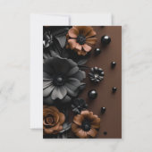 Invitation de mariage luxe 3D fleurs bronze et noi (Dos)