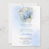 Invitation de mariage luxueuse bleue aux fleurs d' (Devant)
