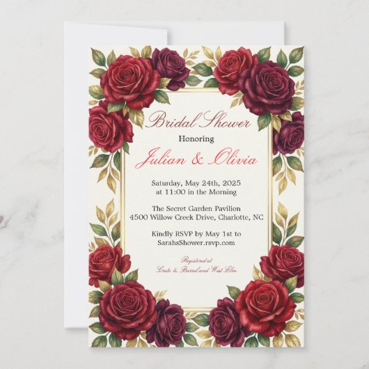 Invitation de mariage luxueuse bordeaux et rose ro (Devant)