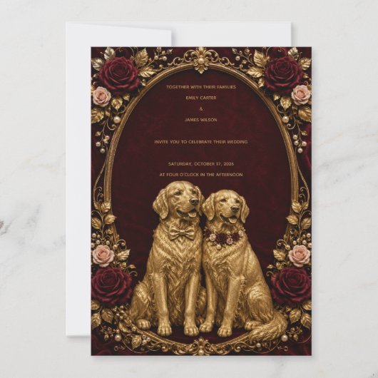 Invitation de mariage Luxueuse Bouledogue doré Bou (Devant)