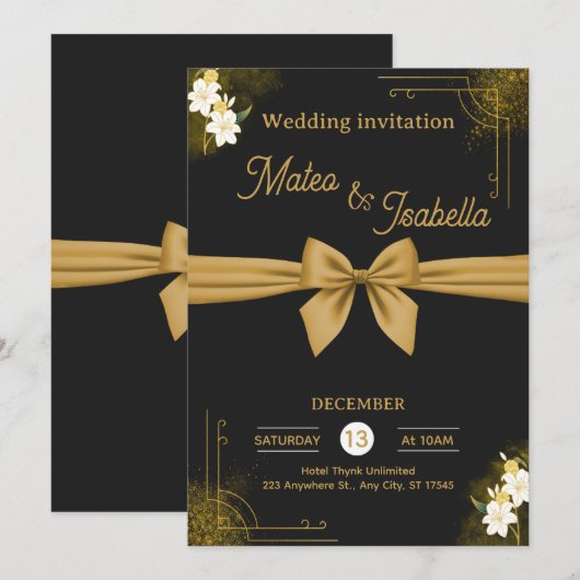 Invitation de mariage luxueuse en or (Devant / Derrière)