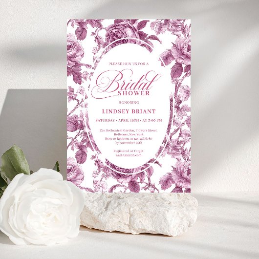 Invitation de mariage Luxueuse Roses Fuchsia foncé