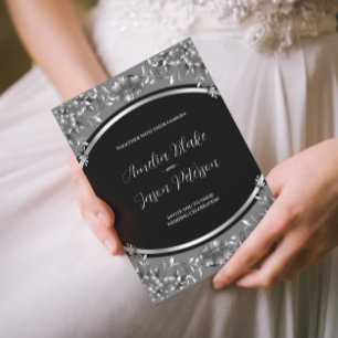 Invitation de mariage Luxueux feuillage en argent 