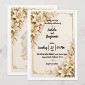 Invitation de mariage Lys Doré (Devant / Derrière)