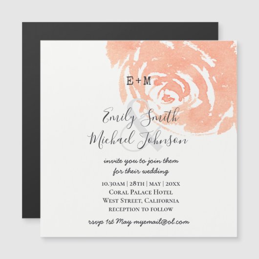 Invitation de mariage magnétique Rose Corail Save  (Devant / Derrière)