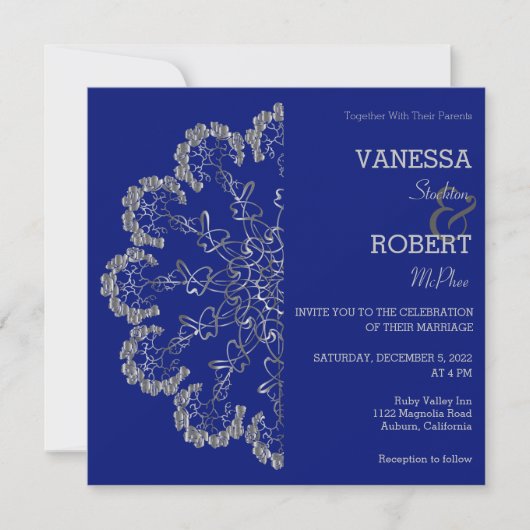 Invitation de mariage mandala florale argent éléga (Devant)