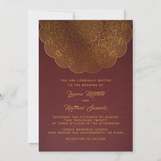 Invitation de mariage mandala or (Devant)