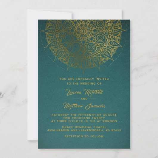 Invitation de mariage mandala or (Devant)