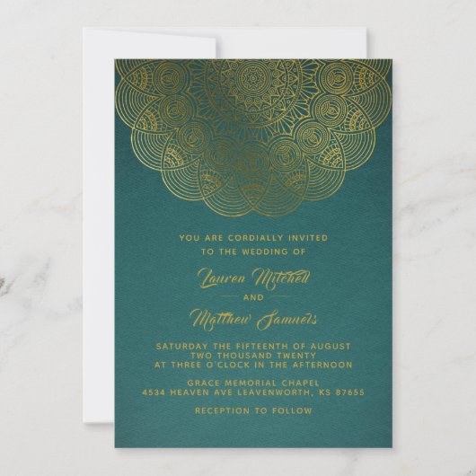 Invitation de mariage mandala or (Devant)