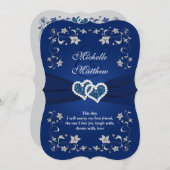 Invitation de mariage | Marine, Argent, Floral, Co (Devant / Derrière)