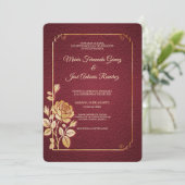 Invitation de mariage Marsala dorée Roses (Debout devant)