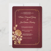 Invitation de mariage Marsala dorée Roses (Devant)