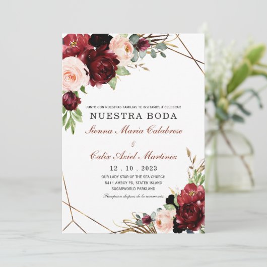 Invitation de mariage marsala en espagnol invitati (Debout devant)