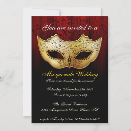 Invitation de mariage masqué élégante (Devant)