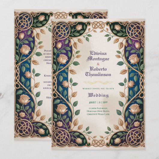 Invitation de mariage médiéval celtique bijou or (Devant / Derrière)