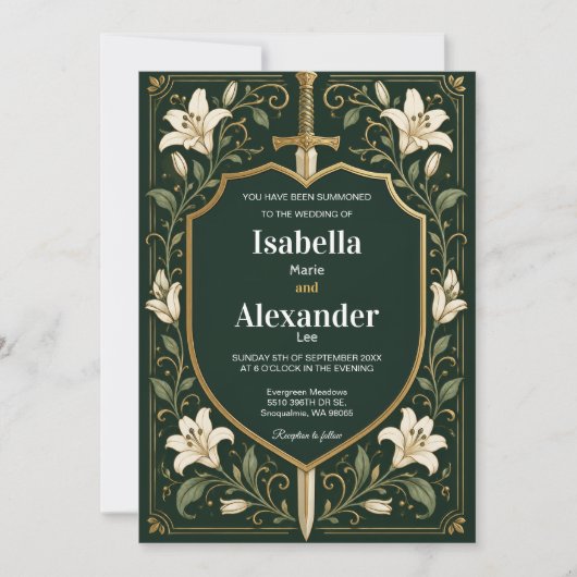 Invitation de mariage médiéval Épée & Bouclier (Devant)