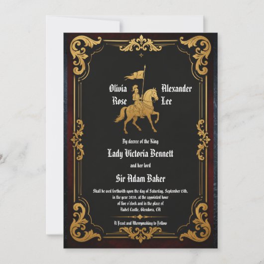 Invitation de mariage médiéval royal de joute (Devant)
