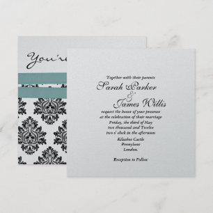Invitation de mariage métallisée Damask Argent & t