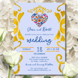Invitation de mariage mexicaine baroque au cœur fl