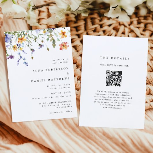 Invitation de mariage minimale avec code QR Fleur