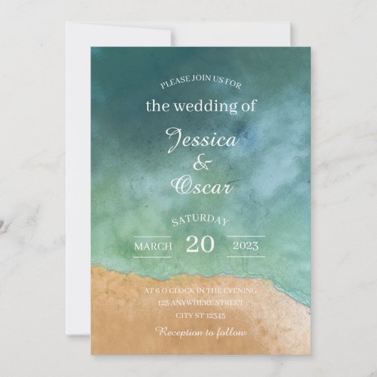 Invitation de mariage minimale plage océan (Devant)