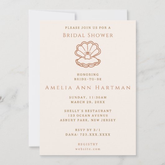 Invitation de mariage minimaliste coquillages (Devant)