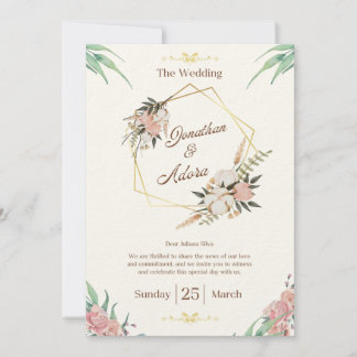 Invitation de mariage minimaliste élégante en or e