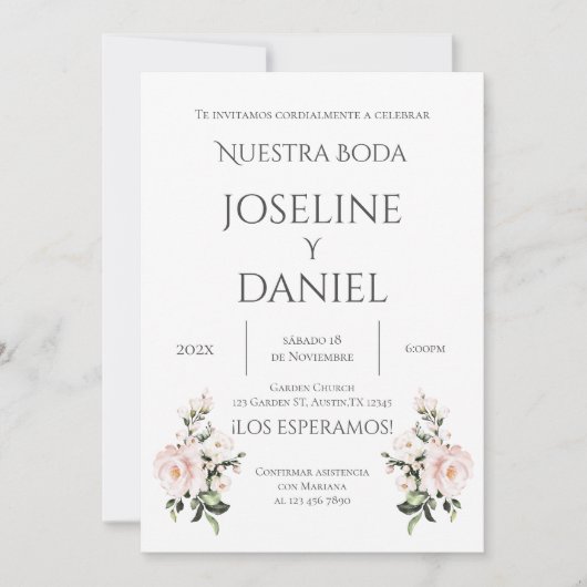 Invitation de mariage minimaliste en espagnol (Devant)
