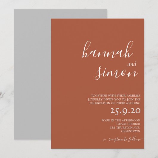 Invitation de mariage minimaliste moderne d'automn (Devant / Derrière)
