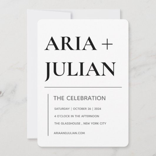 Invitation de mariage minimaliste noir et blanc mo (Devant)