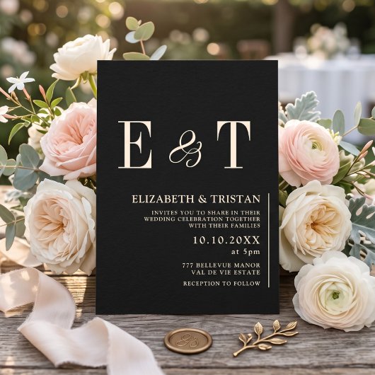 Invitation de mariage minimaliste noir simple