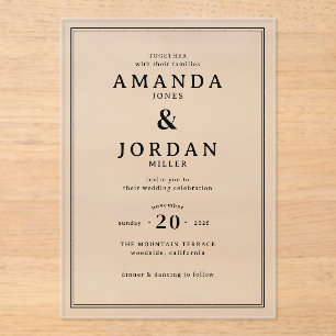 Invitation de mariage minimaliste noir sophistiqué